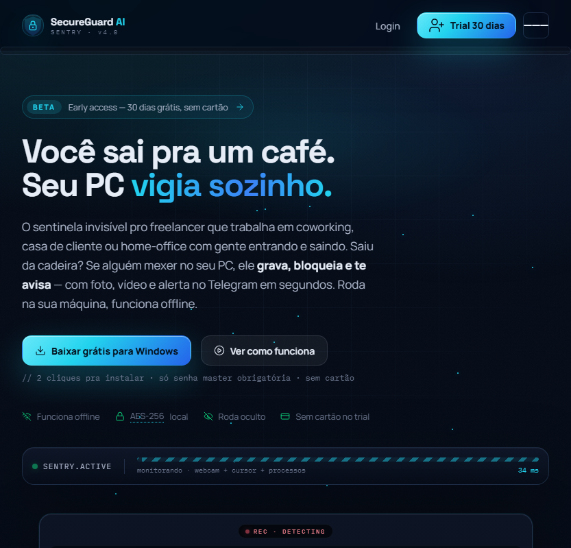 Página inicial do SecureGuard AI